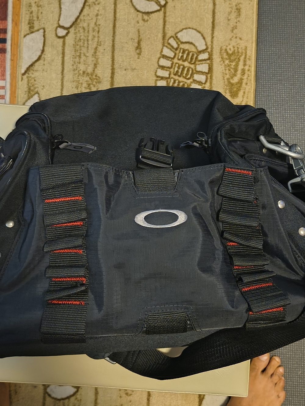 Oakley Black Messenger Bag with Red Stitch Accents